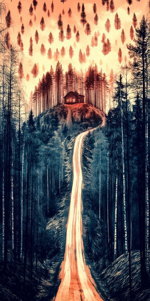 Surreal landscape with floating trees wallpaper