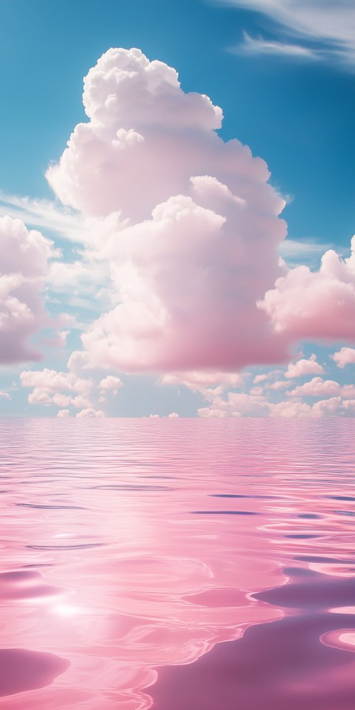 Pink water fluffy clouds sky wallpaper